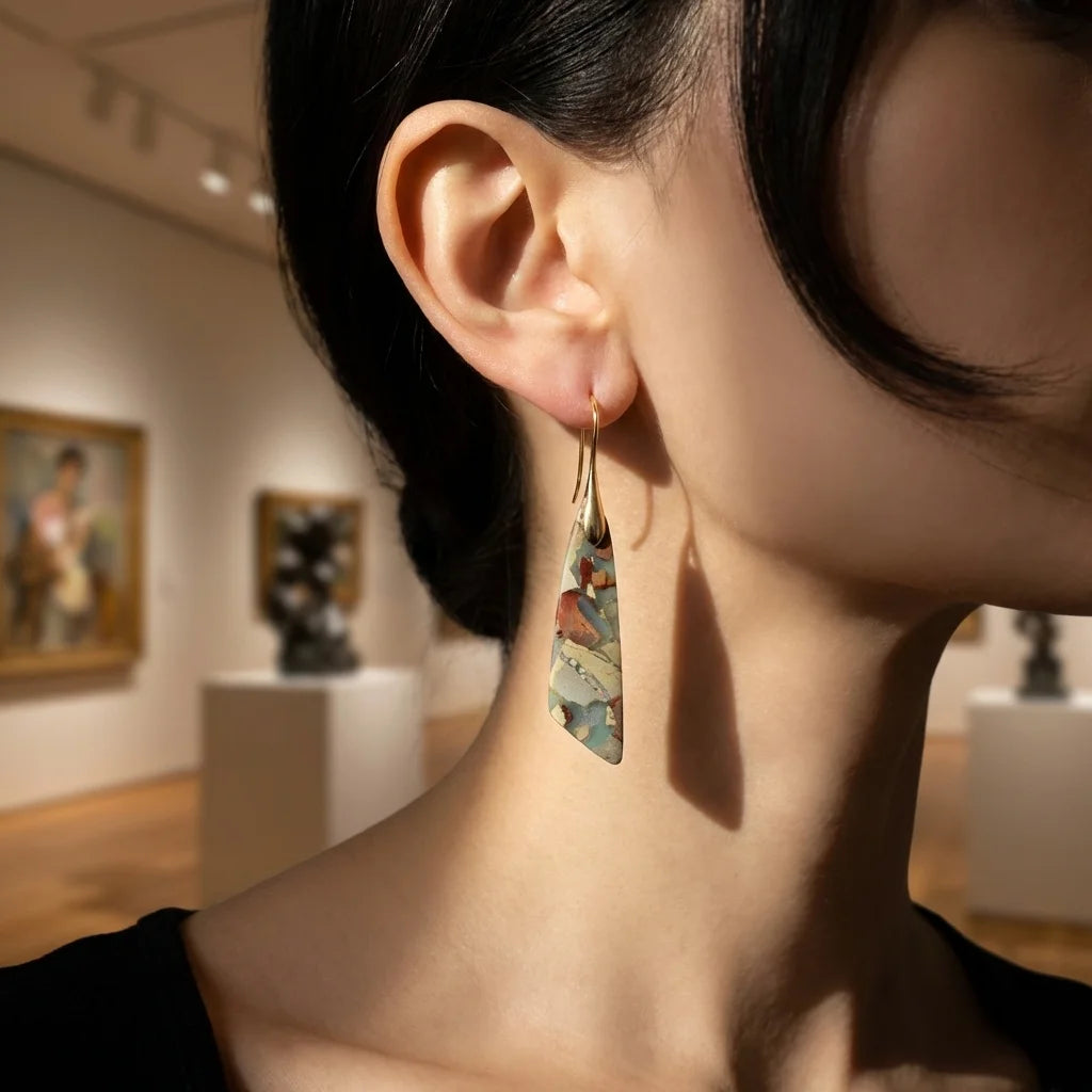 Natural Stone Earrings Bohemian, Emperor Stone Geometric Pendant Earring Luxury Jewellery.