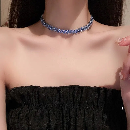 Luxury Shiny Full Rhinestone Choker Necklace Geometric Crystal Jewelry