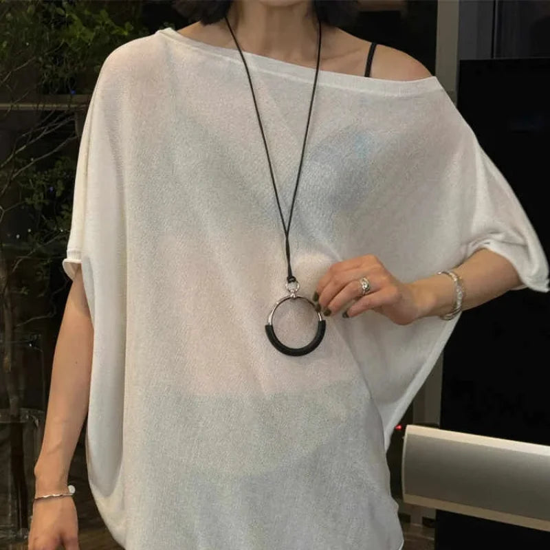 Retro Circle Black Rope Pendant Chain Long Necklace Classic Minimalist Jewellery.