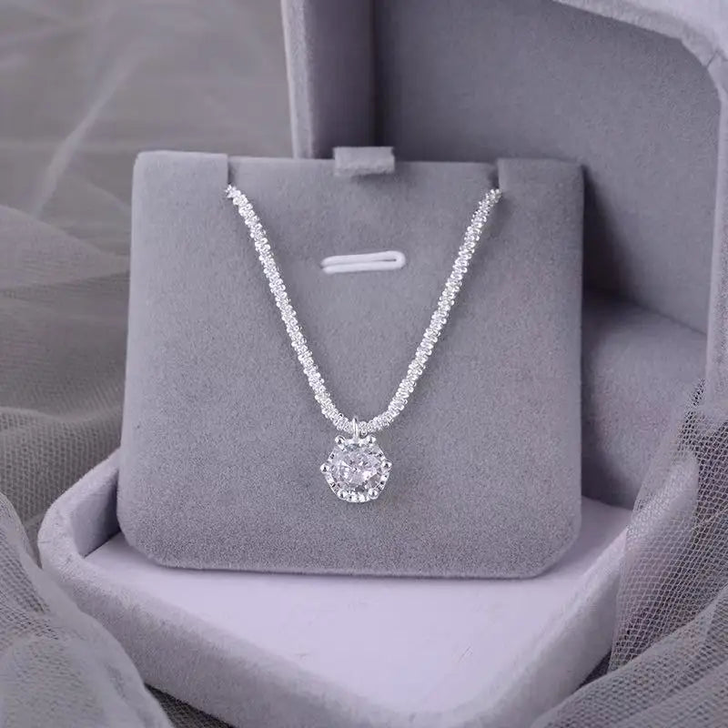 Moissanite 6 Prong Crown Pendant Necklace Real S925 Sterling Silver Sparkling Cauliflower Chain Fine Jewellery.