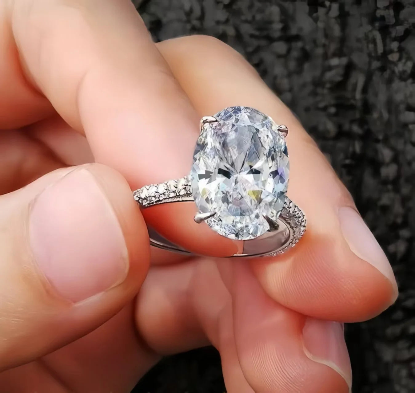 Solitaire Oval 4Ct Lab Diamond Cz Ring 100% Original 925 Sterling Silver Jewelry
