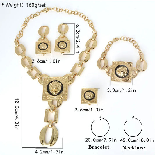 Gold Plated Jewelry Set For Women African Indian Dubai Wedding Jewellery Luxury Choker Necklace Bracelet Earring Cuff Rings