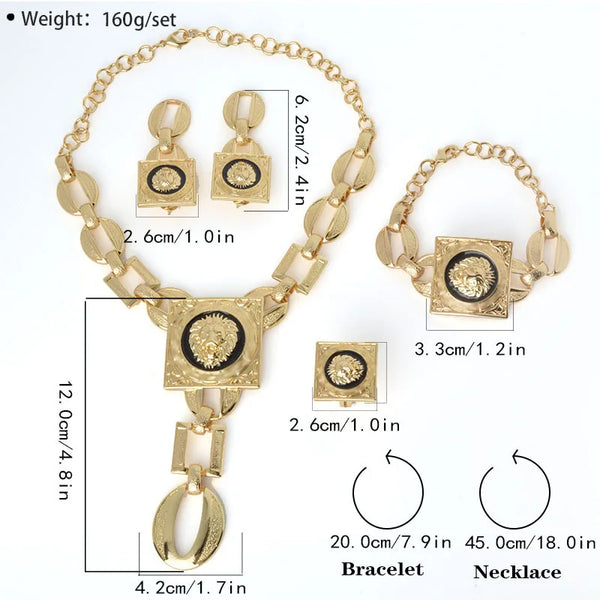 Gold Plated Jewelry Set For Women African Indian Dubai Wedding Jewellery Luxury Choker Necklace Bracelet Earring Cuff Rings Alternate View