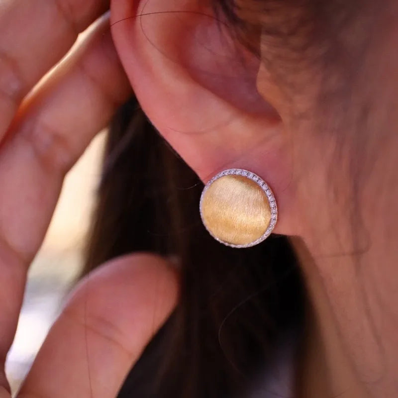 Classic high-end wire drawing inlaid diamond round earrings jewellery.