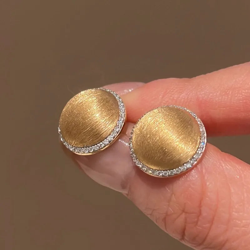 Classic high-end wire drawing inlaid diamond round earrings jewellery.