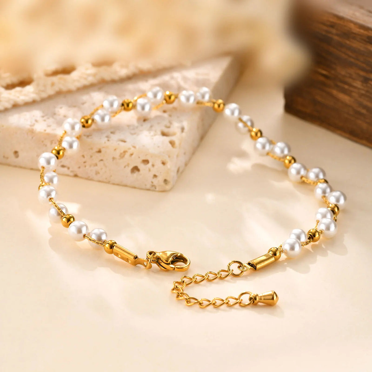 Pearl Bracelet,18k Gold Plated Delicate Waterproof Chain Adjustable, Statement Jewellery Gifts.