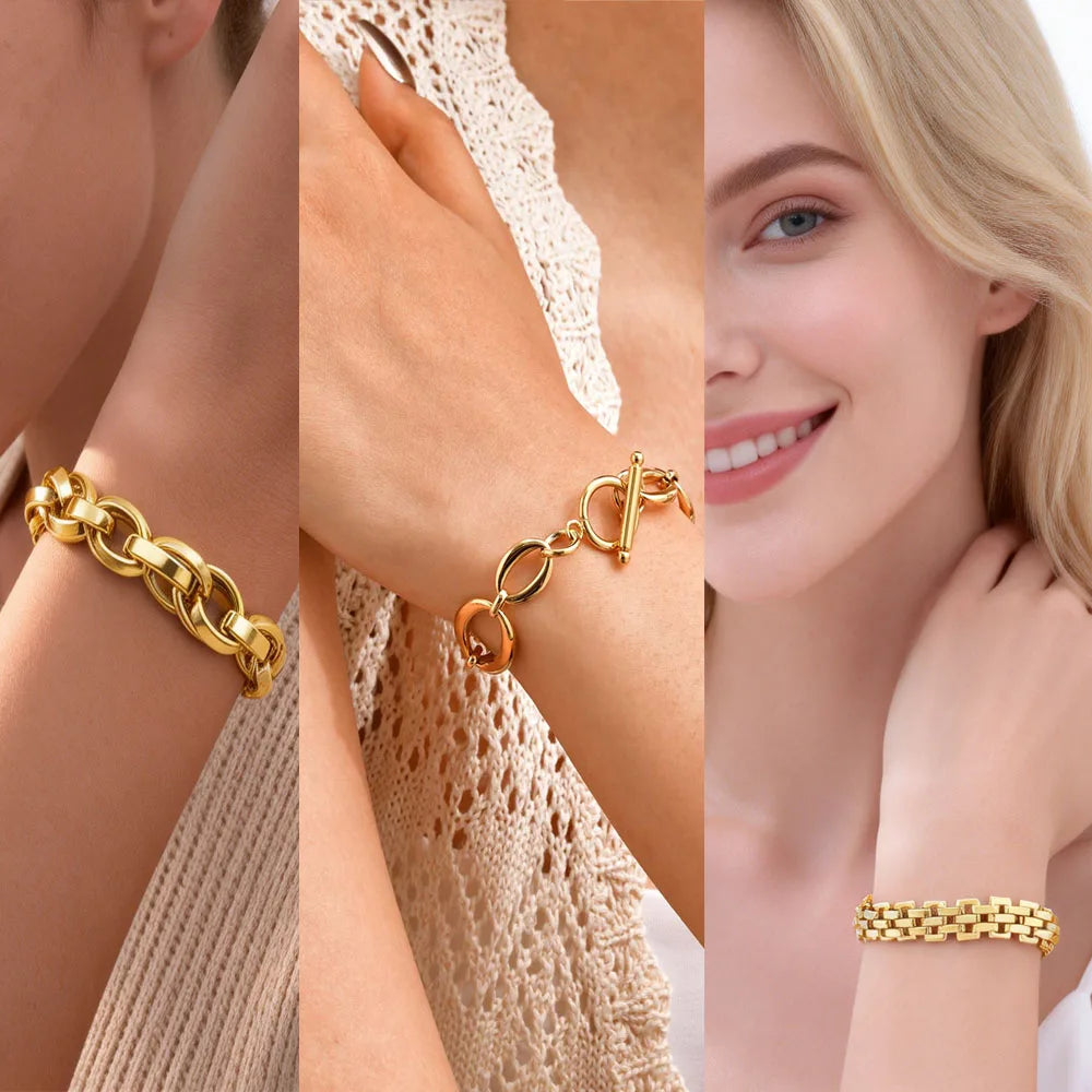 Chunky Bold Bracelets, Stainless Steel, Bracelet Gold Plated Tarnish Free.