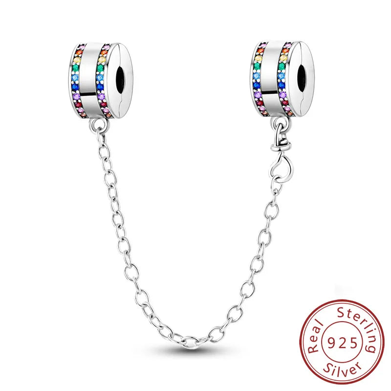 Safety Chain Fit Original 925 Sterling Silver Beads Moon Star Butterfly Heart shaped Jewellery Gift.