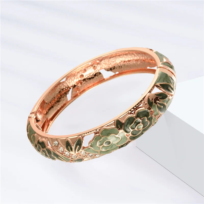 Cloisonne Double Bangle Bracelet On Hand Enamel Jewelry Women's Hand Bracelet.