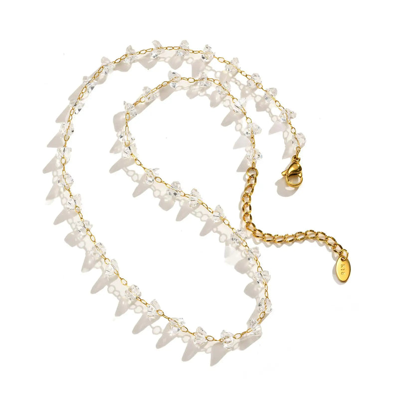 Irregular Transparent Crystal Bead Necklace for Women,Stainless Steel Bead Chain Necklaces,Exquisite Hand Jewelry Gift