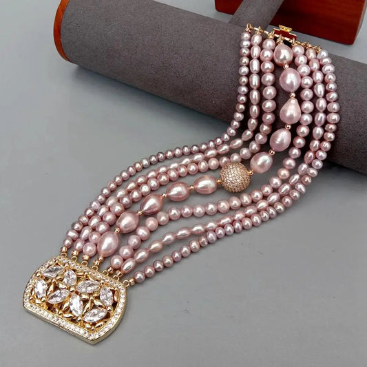 KKGEM 7 strands Potato rice shape Natural FreshWater Pearl Multilayer Charm Bracelet Original Design Jewelry
