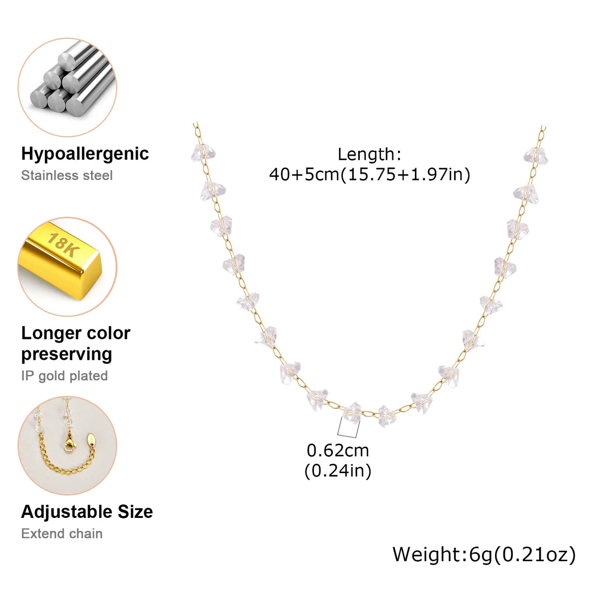 Irregular Transparent Crystal Bead Necklace for Women,Stainless Steel Bead Chain Necklaces,Exquisite Hand Jewelry Gift