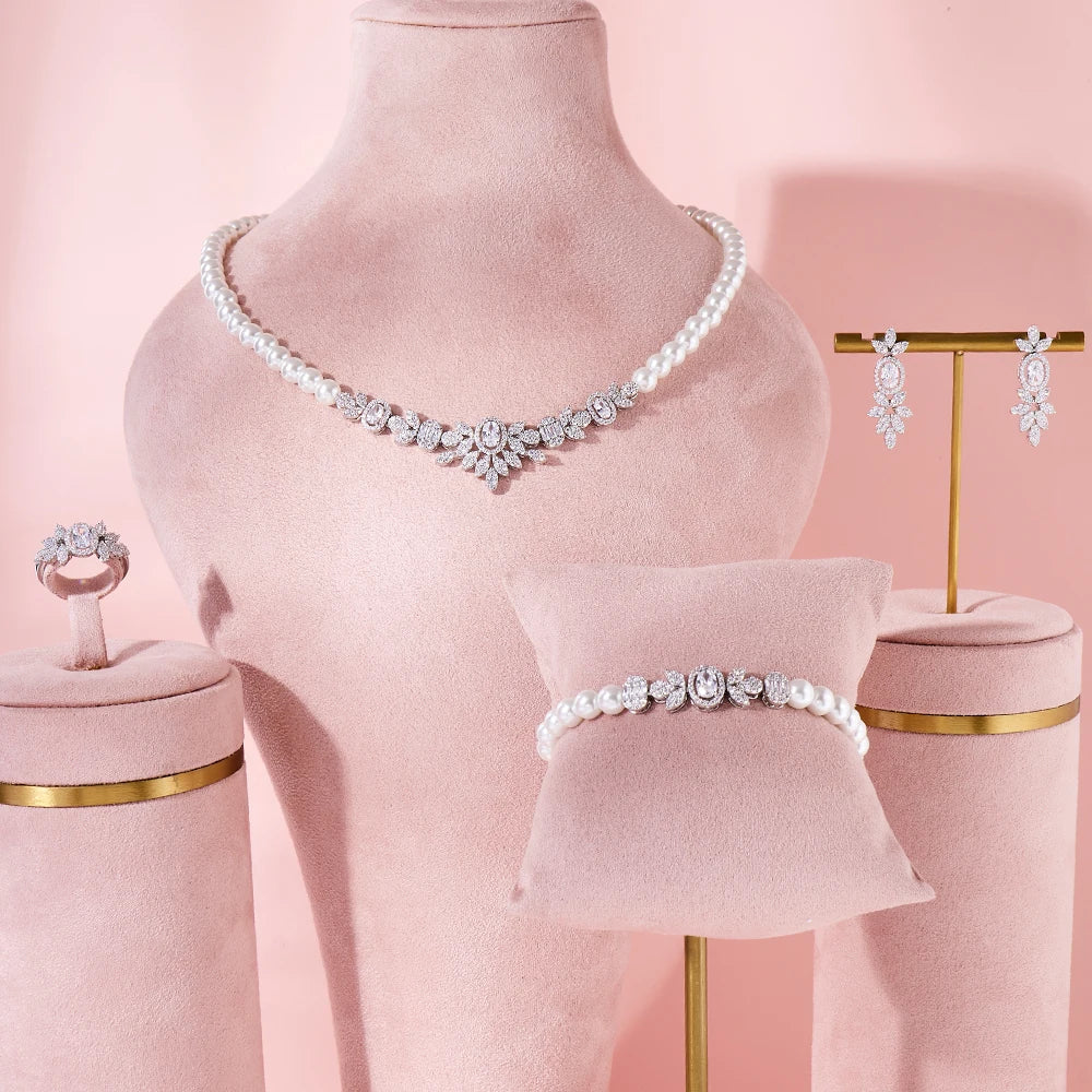 Pearl Jewelry Sets Cubic Zirconia Set Full Jewellery Accessory.