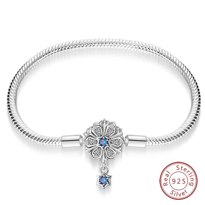 Bracelet Silver 925 Original Star Moon Sun Four Leaf Clover Green Zircon Bracelets Jewellery.