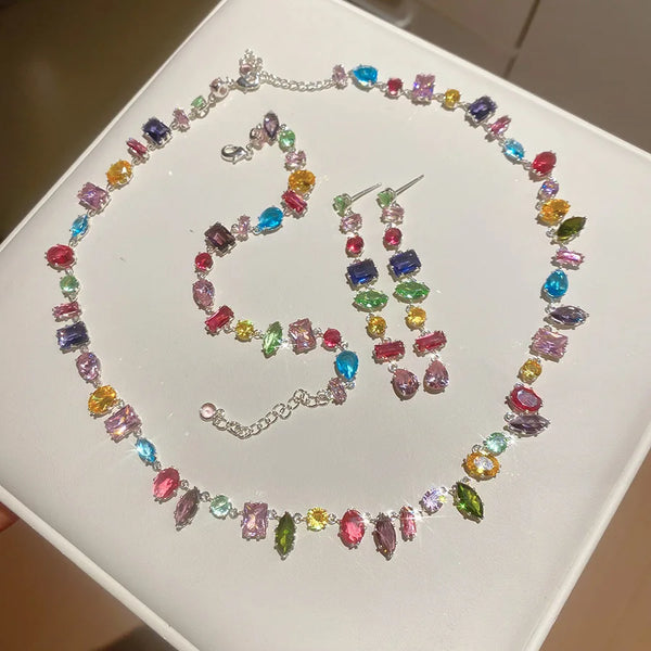 18K Gold Plated New Luxury Colorful Crystal Zircon Necklace Fashion Jewellery. Alternate View