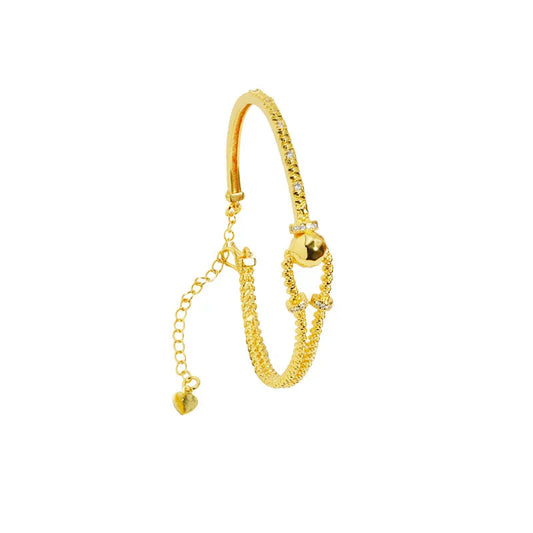 New 9999 gold bracelet light luxury simple diamond inlay line 24K real gold opening bracelet.