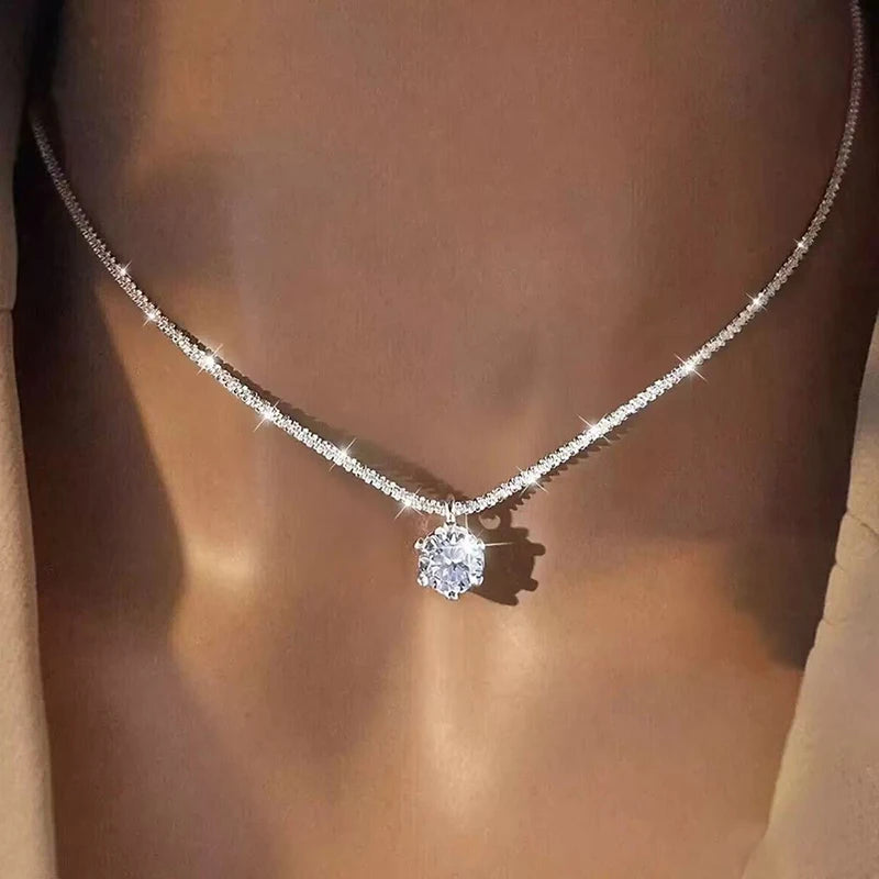 Moissanite 6 Prong Crown Pendant Necklace Real S925 Sterling Silver Sparkling Cauliflower Chain Fine Jewellery.