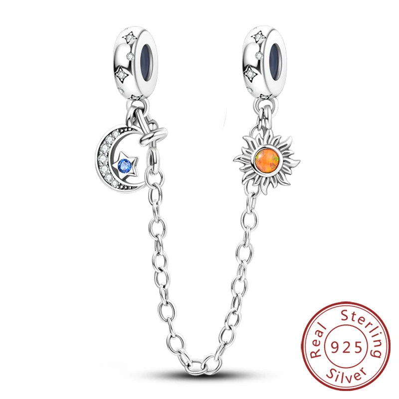 Safety Chain Fit Original 925 Sterling Silver Beads Moon Star Butterfly Heart shaped Jewellery Gift.