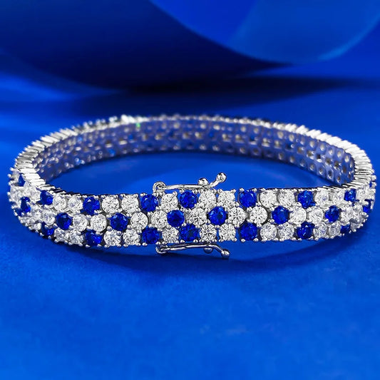Charm Sapphire Moissanite Bangle Bracelet 100% Real 925 Sterling silver.