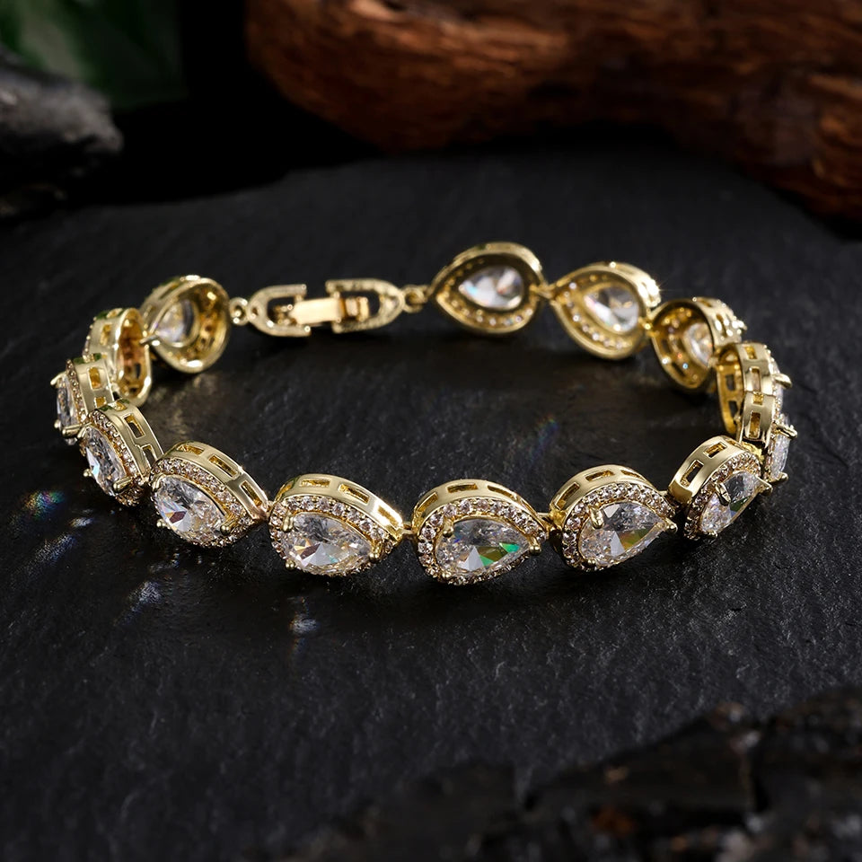 Luxury Geometric Water Drop Zirconia Bracelets for Elegant Women Full Crystal Charm Bracelet Jewellery.