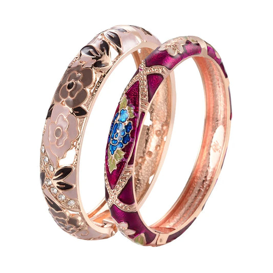 Cloisonne Double Bangle Bracelet On Hand Enamel Jewelry Women's Hand Bracelet.