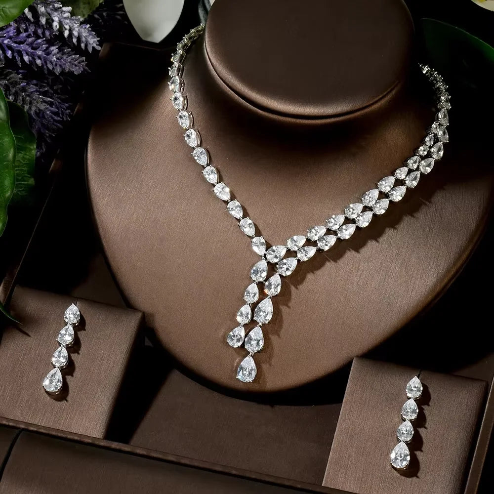 Shiny Fine Black Jewelry Necklace Earrings Bracelet Women's jewellery set.