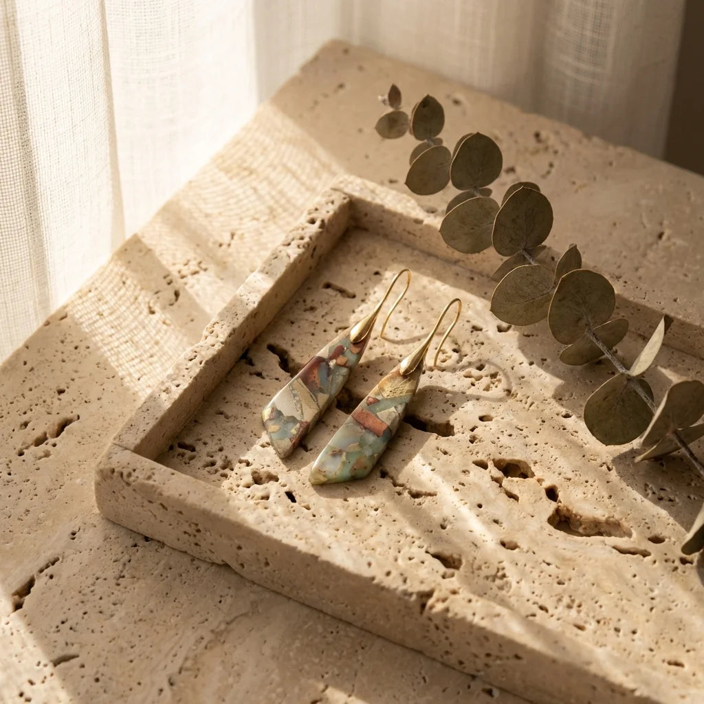 Natural Stone Earrings Bohemian, Emperor Stone Geometric Pendant Earring Luxury Jewellery.