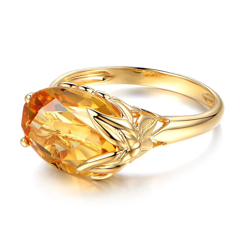 Natural Topaz 18 K Gold Rings Peridot Gemstone Diamante Engagement Jewelry