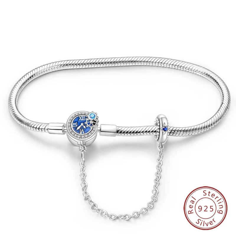 Bracelet Silver 925 Original Star Moon Sun Four Leaf Clover Green Zircon Bracelets Jewellery.