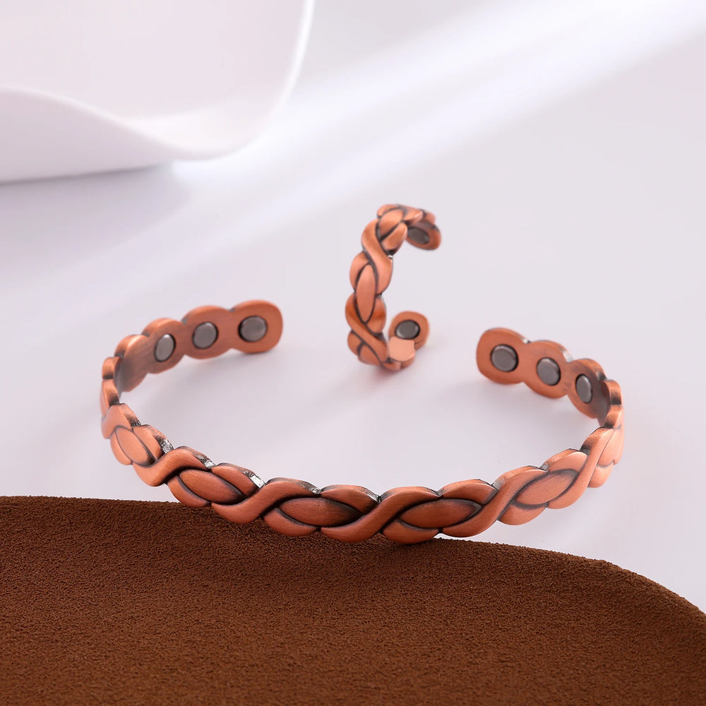 Copper Plating Retro Simple Double Ring Pattern Magnetic Energy Ring Bracelet Gift Set.