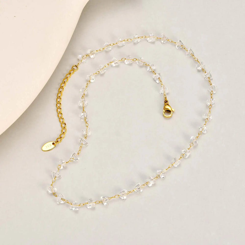 Irregular Transparent Crystal Bead Necklace for Women,Stainless Steel Bead Chain Necklaces,Exquisite Hand Jewelry Gift