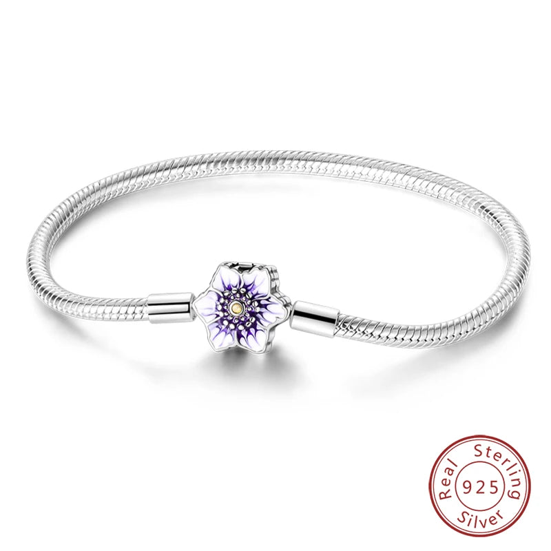 Bracelet Silver 925 Original Star Moon Sun Four Leaf Clover Green Zircon Bracelets Jewellery.