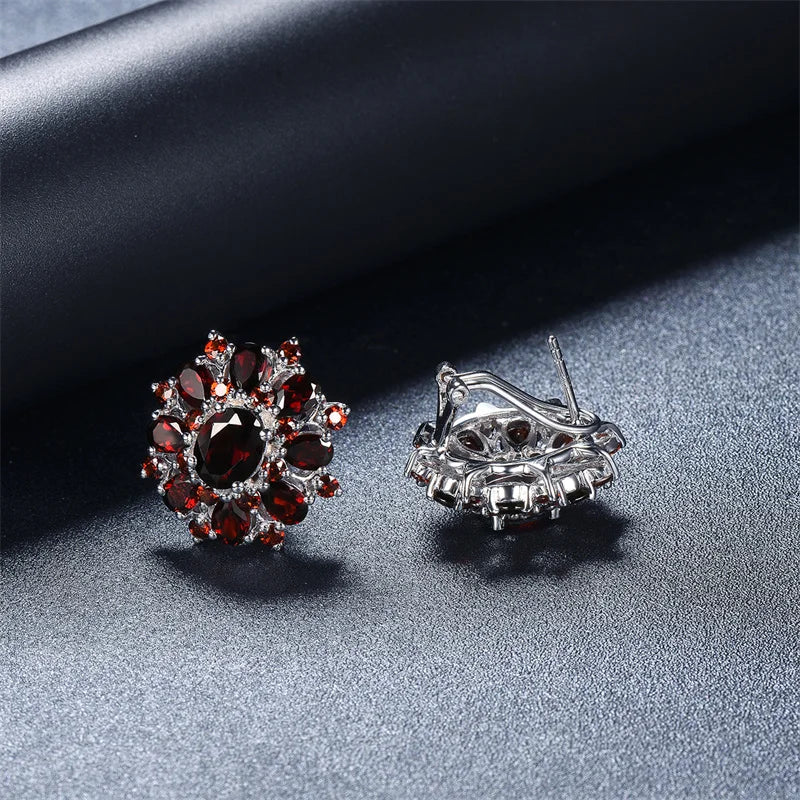 15 Carats Garnet Silver Earrings Natural Gemstone 925 Sterling Silver Fine Jewellery.