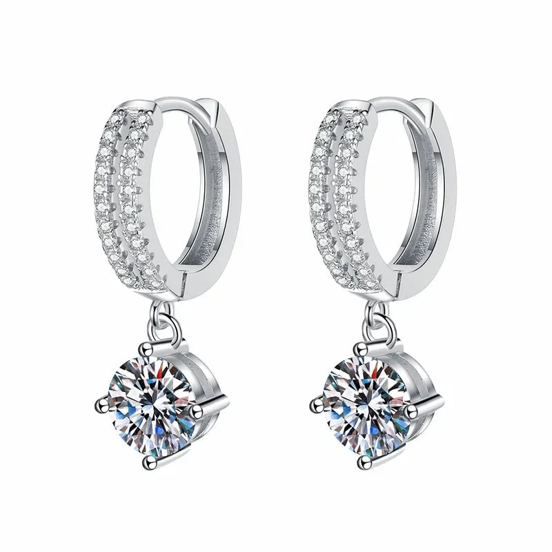 18K White Gold Platinum PT950 Earrings moissanite earrings classic four claw D color 1 carat earrings.