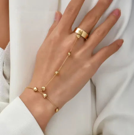 Hand Chain Bracelet Ring Gold Plated Handmade Link Chains Connecting Harness Bracelets Hand Jewelry.