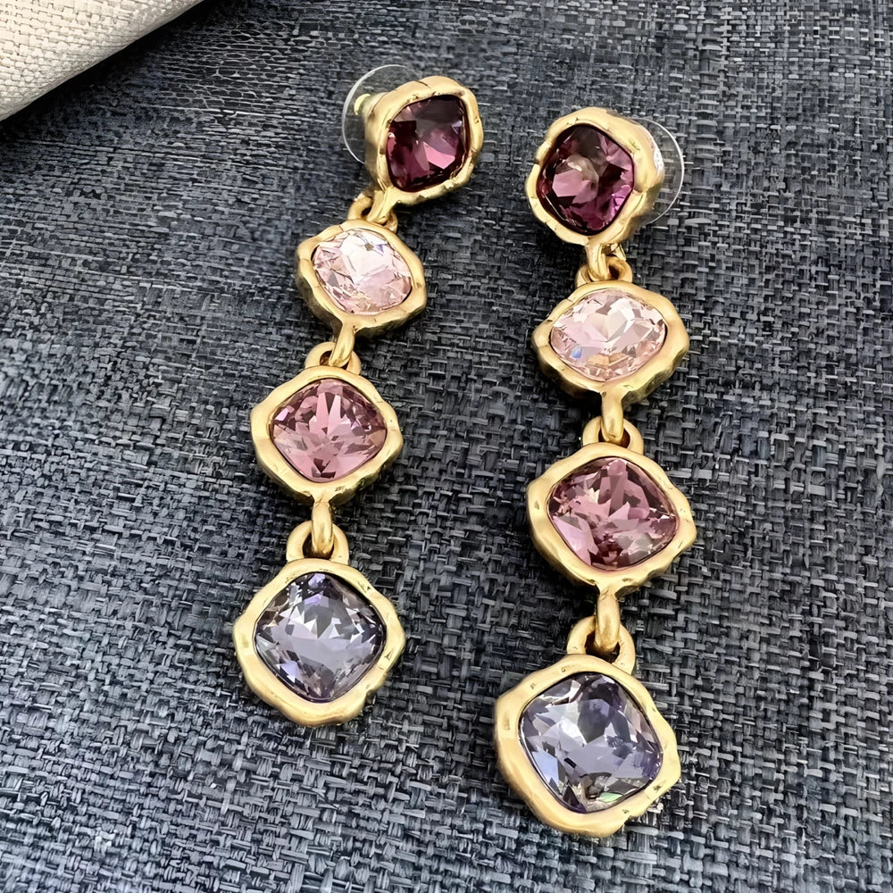 Fashion Jewellery Full Zircon Inlaid Colorful Glass Geometric Stud Earrings Elegant Accessory.