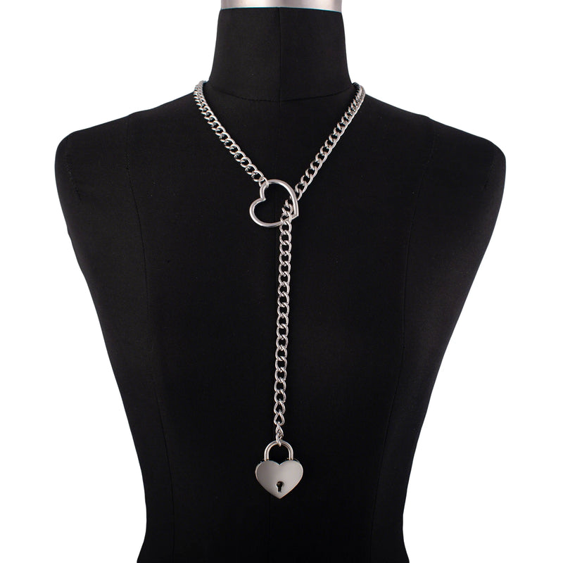 Heart Lock Slip Chain Necklace Love Chains Padlock Necklace.