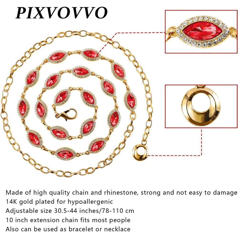 Crystal Belly Waist Chain Belt Gold Layered Belly Chain for Women - Red Green Rhinestone Diamond Body Chain Jewelry