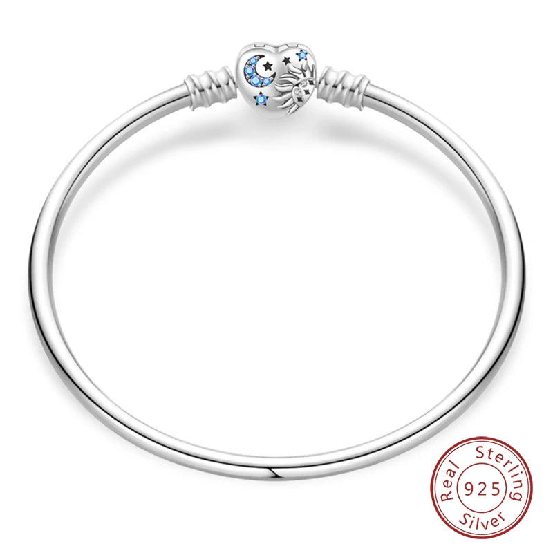 Bracelet Silver 925 Original Star Moon Sun Four Leaf Clover Green Zircon Bracelets Jewellery.