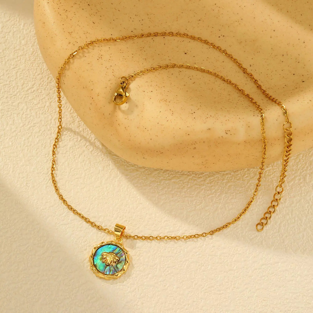 Waterproof Necklace , Nature Abalone Shell Heart Square Round Shape Pendant Statement.