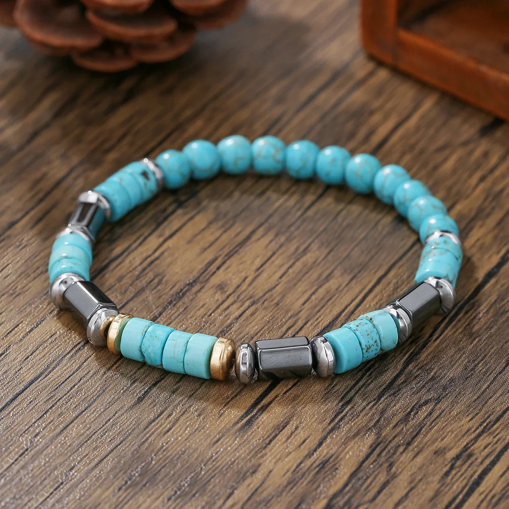 Imitation Natural Blue Stone Bead Bracelet Fashion Men Summer Jewellery.