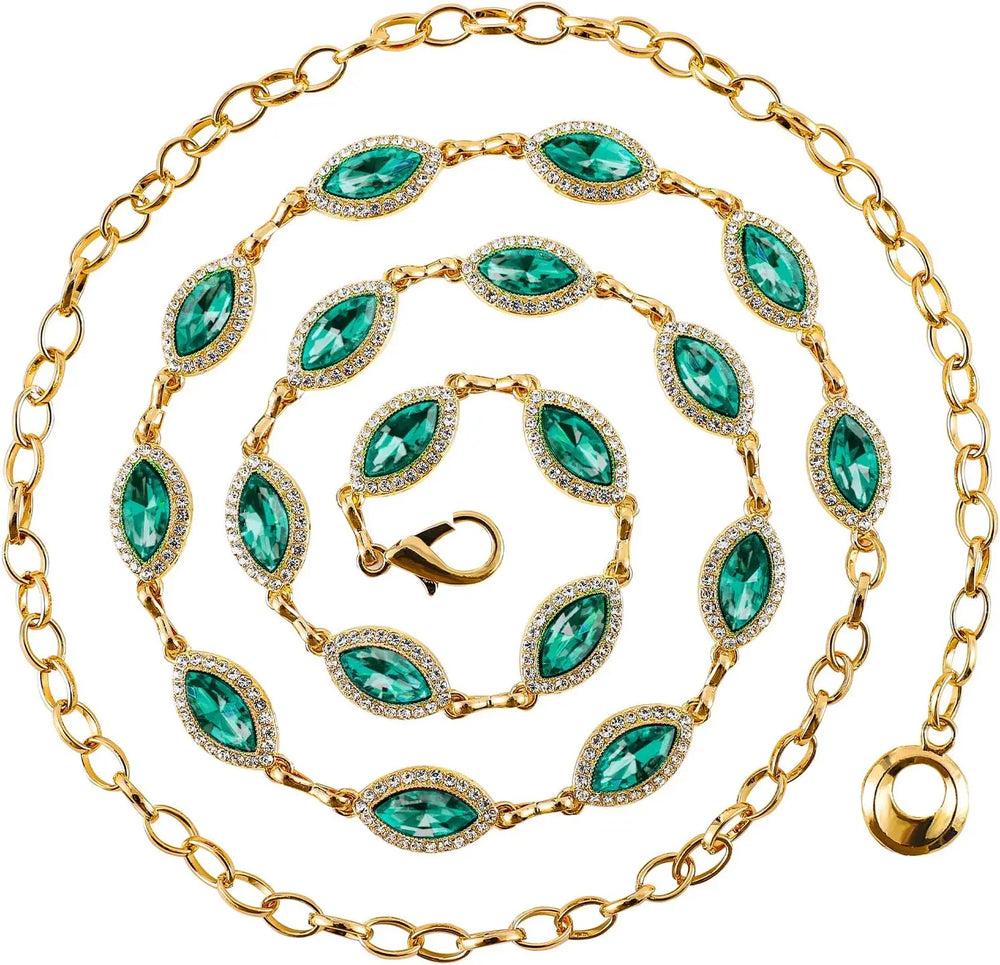 Crystal Belly Waist Chain Belt Gold Layered Belly Chain for Women - Red Green Rhinestone Diamond Body Chain Jewelry