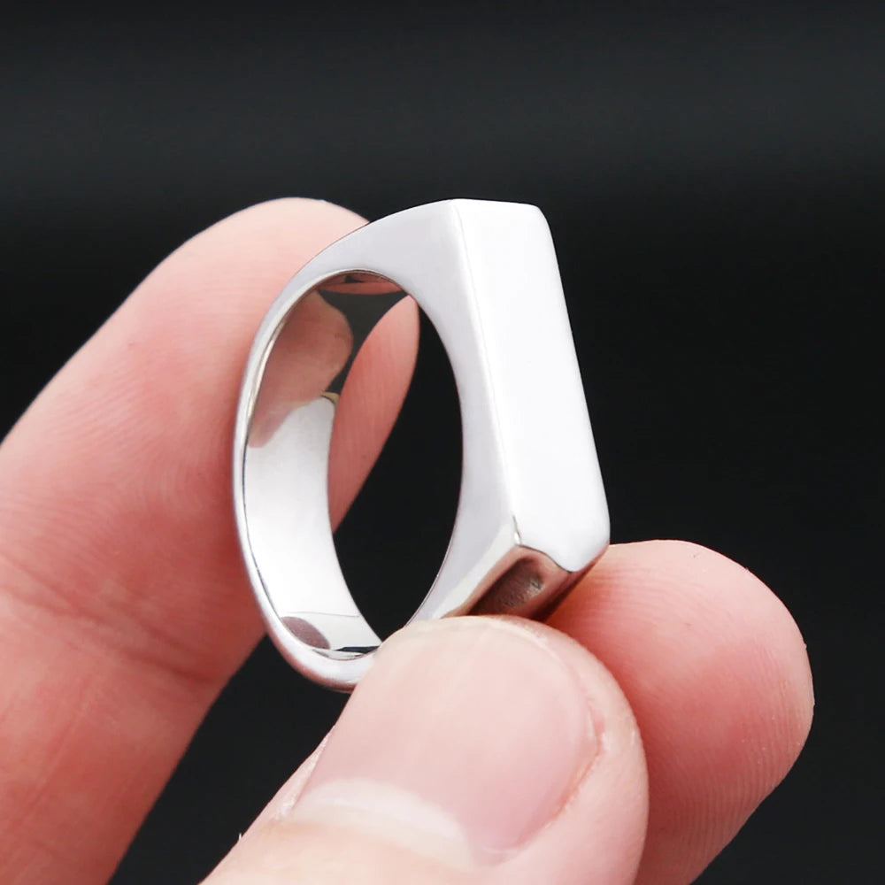 316L Stainless Steel Simple Rings For Men Square Band Flat Ring Charm Jewellery
