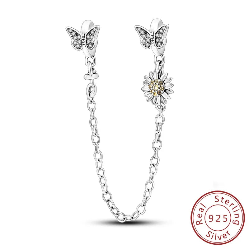 Safety Chain Fit Original 925 Sterling Silver Beads Moon Star Butterfly Heart shaped Jewellery Gift.