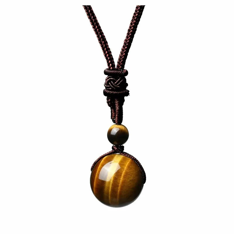 16 Mm Black Tiger Eyes Stone Necklaces with Adjustable Braided Rope Cords Natural Crystal Pendant.