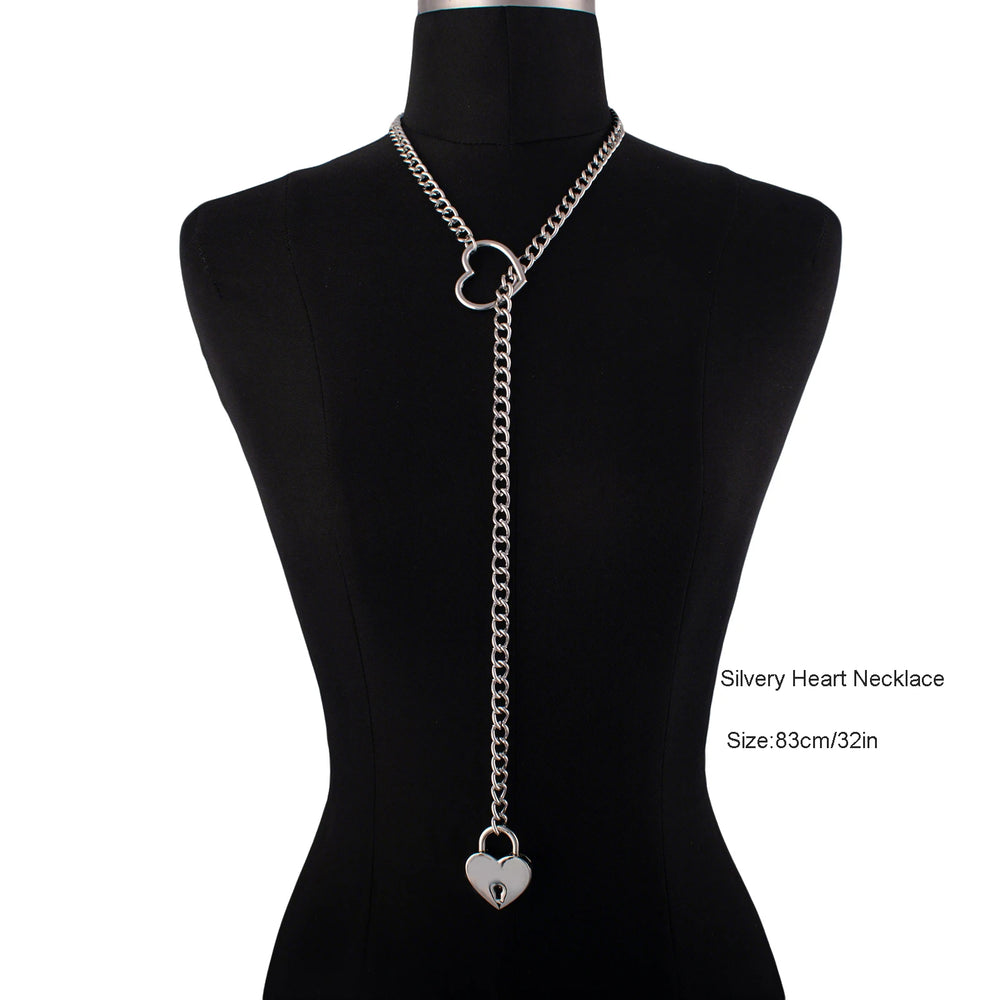 Heart Lock Slip Chain Necklace Love Chains Padlock Necklace.