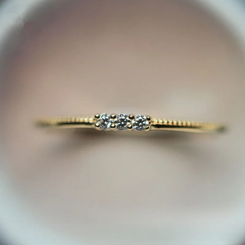  S925 Sterling Silver Plated 14K Gold Sparkling Three Zircon Rings for Women Exquisite Jewellery.