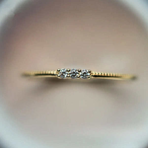  S925 Sterling Silver Plated 14K Gold Sparkling Three Zircon Rings for Women Exquisite Jewellery. Alternate View