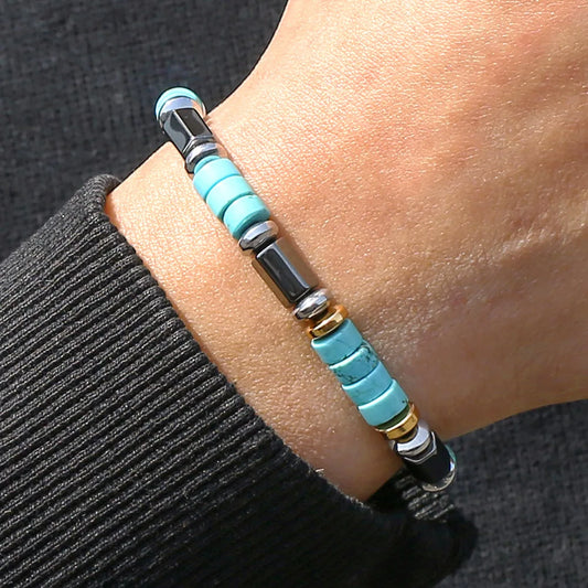 Imitation Natural Blue Stone Bead Bracelet Fashion Men Summer Jewellery.