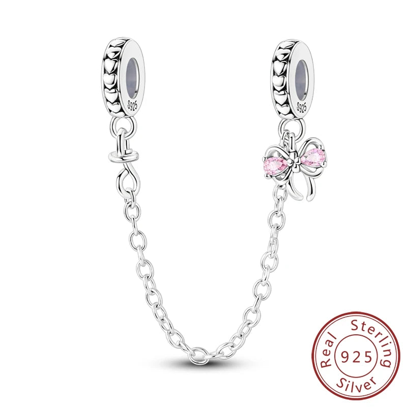 Safety Chain Fit Original 925 Sterling Silver Beads Moon Star Butterfly Heart shaped Jewellery Gift.